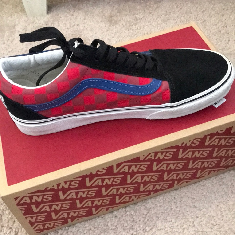 Old skool vans- red, yellow, gray and black!